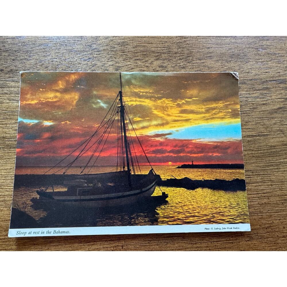 Vintage 1978 John Hinde Bahamas Sloop Sunset Postcard 2BH12 E Ludwig